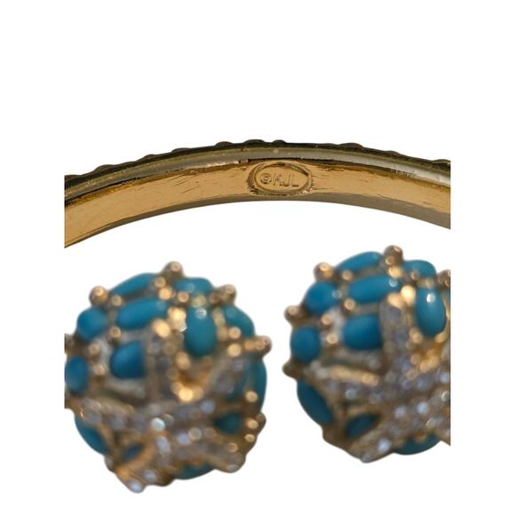 Kenneth Jay Lane Gold-Tone Turquoise & Rhinestone Bracelet & Starfish Earing Set - Picture 2 of 6